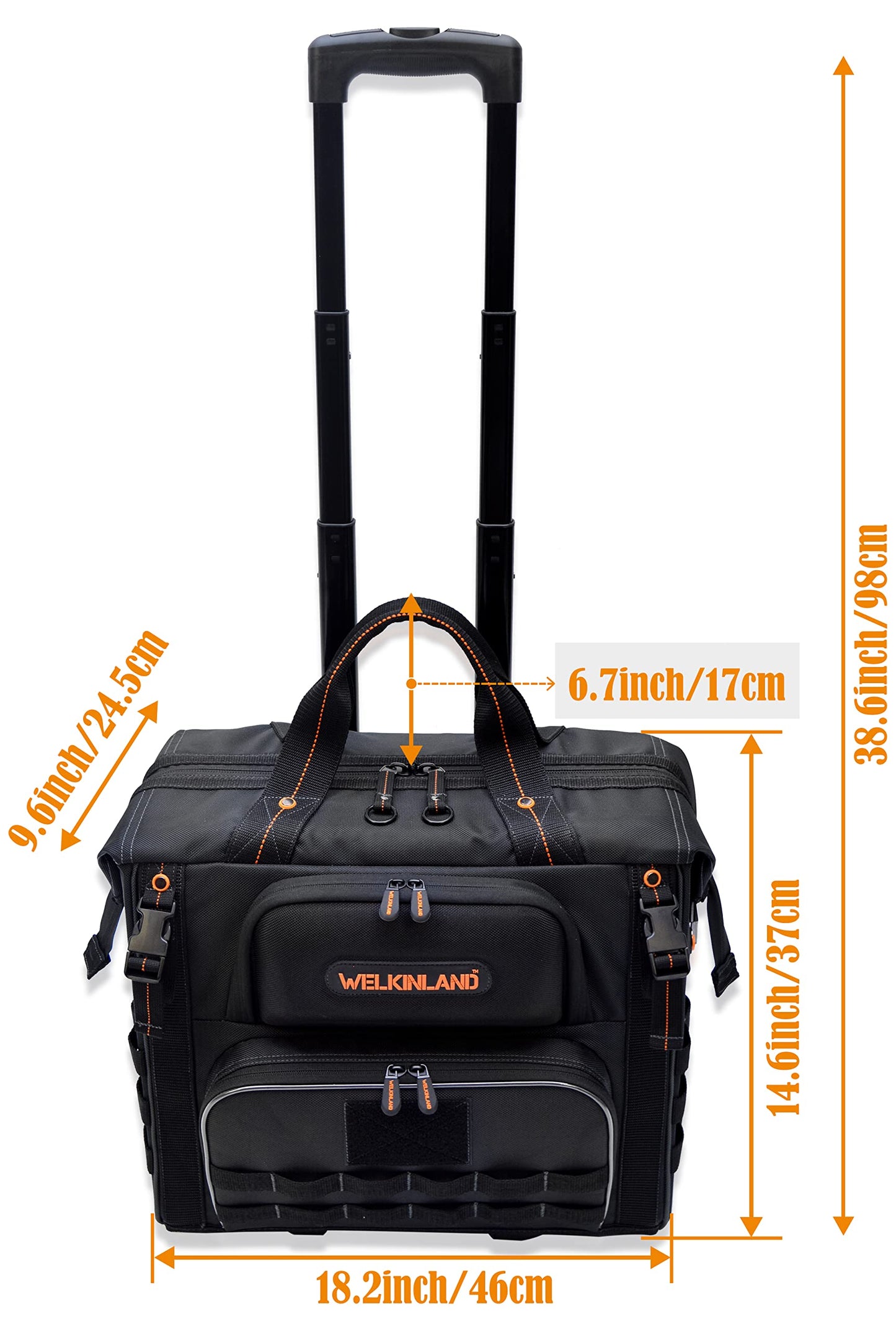 WELKINLAND 46Pockets-26" Rolling tool bag, Tools bag with wheels, Rolling tote bag, Tool tote, HVAC tools bags, Electrician tool bag, Tool bag organizer, Tool bags for men