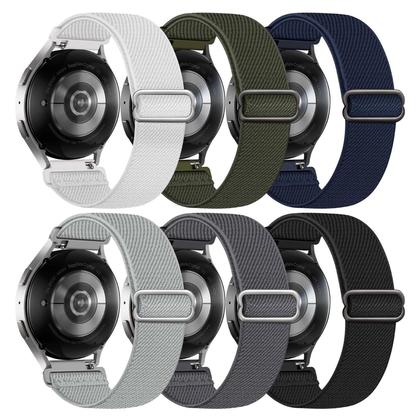 6 Pack Stretchy Bands Compatible with Samsung Galaxy Watch 7 6 5 4 40mm 44mm/Galaxy Watch 6 4 Classic 42mm 46mm 43mm 47mm/Galaxy 5 Pro 45mm/Active 2, 20mm Elastic Nylon Sport Strap for Men Women