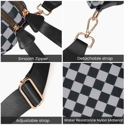 Checkered Crossbody Bum Bags for Women Nylon Checkered Purse Checkerboard Fanny Pack