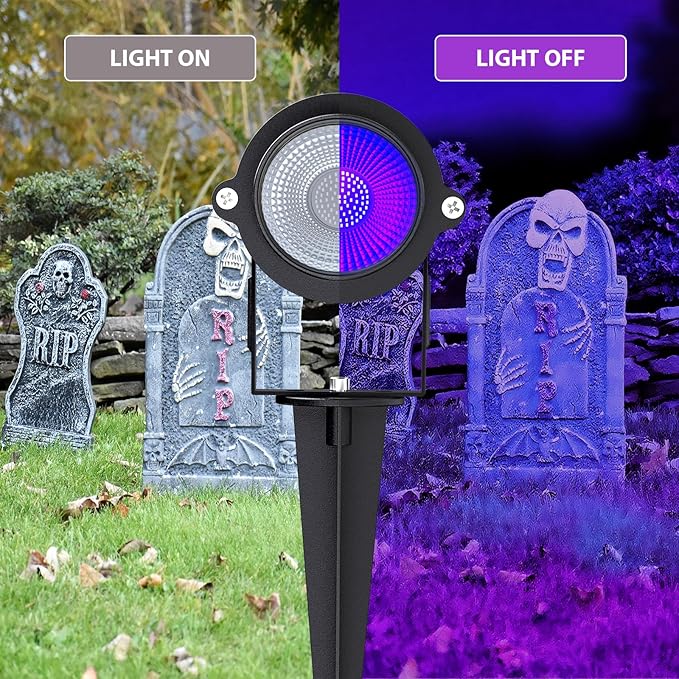 Onforu 18W Black Light Spotlight Outdoor, IP65 Waterproof Blacklight Spot Lights, 385-400nm Wavelength, Plug-in Halloween Black Lights for Glow Party, Body Paint, Stage Lighting, Neon Decor (2 Pack)