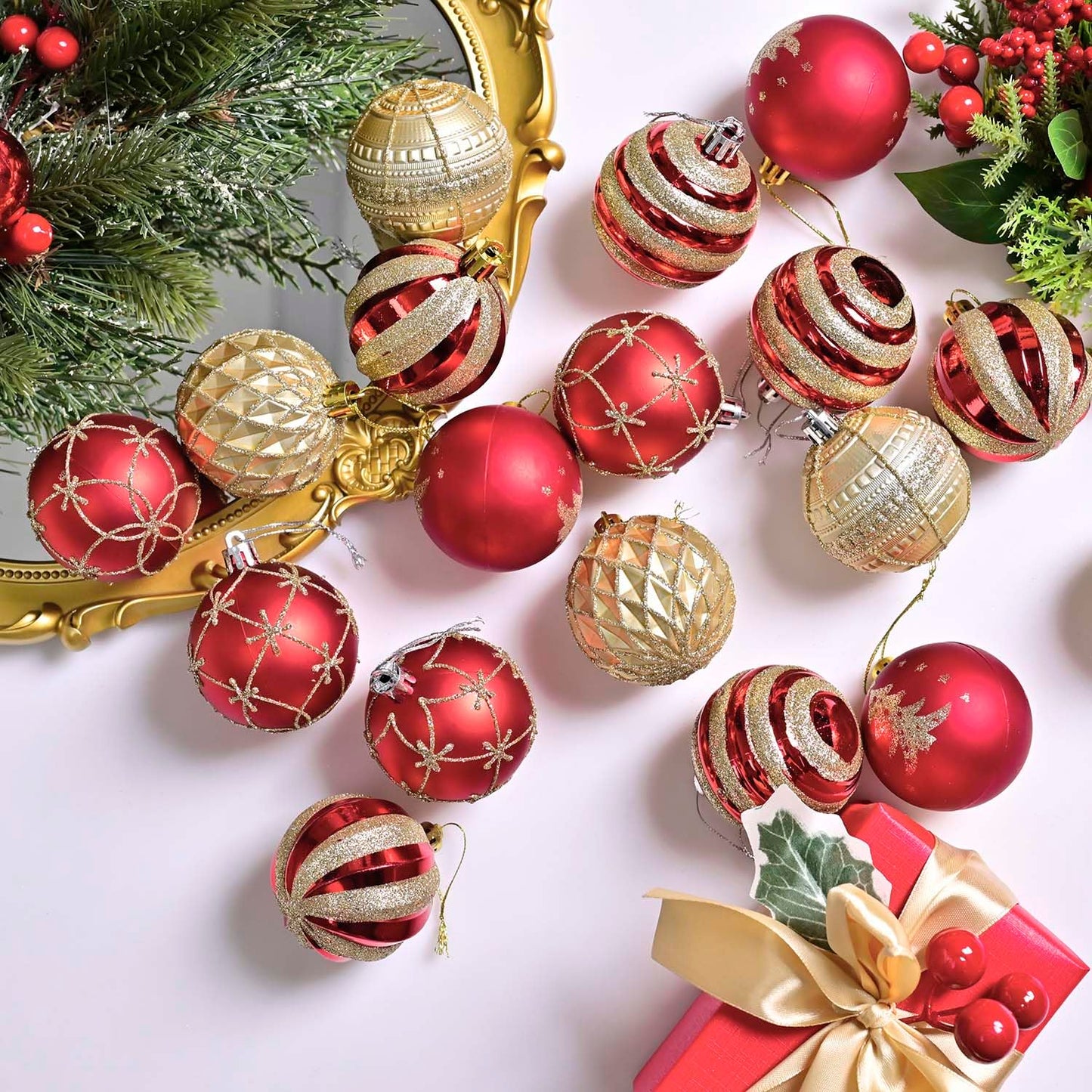 Christmas Tree Ball Ornaments 20ct Set, 2.36 Inch Red Gold Classic Christmas Decorations, Shatterproof Hanging Ornaments for Xmas Holiday Decoration