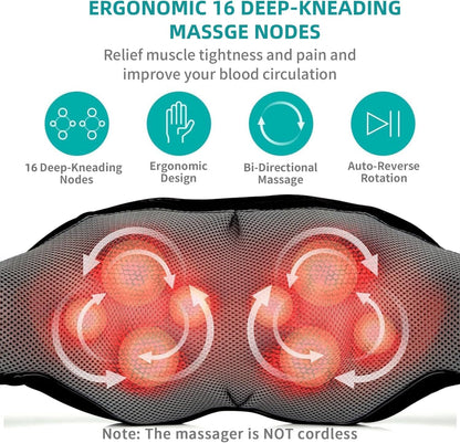 Nekteck Shiatsu Neck and Back Massager with Soothing Heat, Shoulder Massager for Pain Relief Deep Tissue, Electric 3D Kneading Massage Tools for Leg Body Muscle, Corded Power, Gifts for Him Her