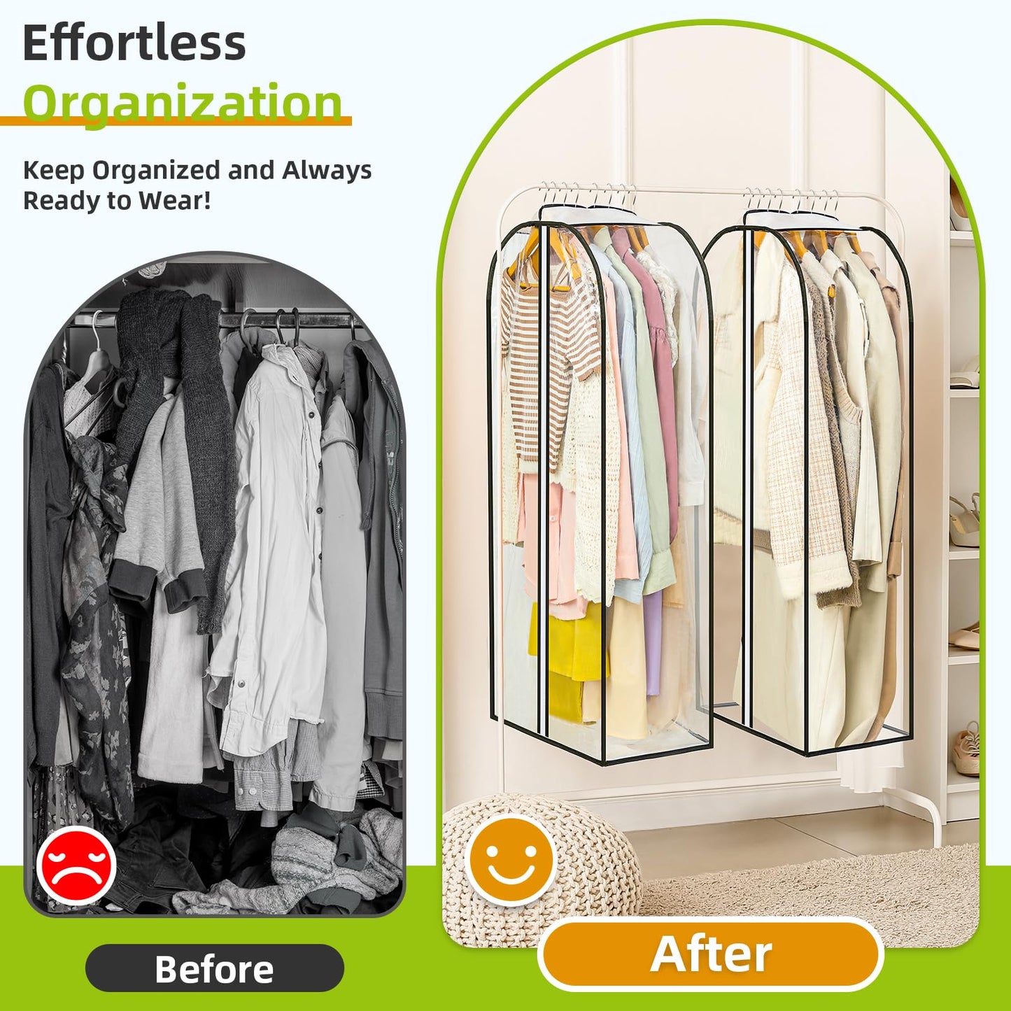LANDNEOO 6 Pack Clear Garment Bags for Hanging Clothes with Zippers on Double Sides - 10'' Clothes Storage for Coat, Dress, and Fur in Closet - 40'' Long Suit Bags
