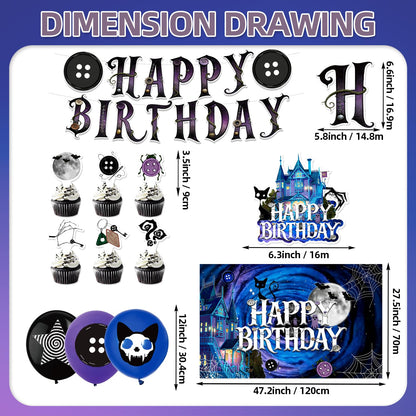 42Pcs Horror Movie Button Eyes Birthday Party Decorations Include Cake Topper Cupcake Toppers Horror Movie Happy Birthday Party Flag Banner and Balloons Backdrog