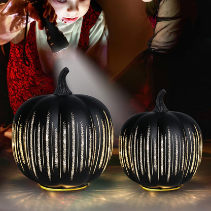 Halloween Decorations Indoor Halloween Pumpkins Illuminated Starry Night Fall Glass Pumpkin for Thanksgiving Fireplace Tabletop Party Home Bedroom Decor Gift 2 Pack