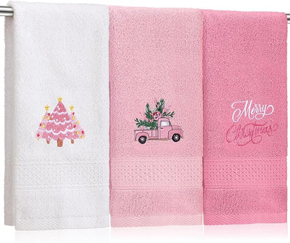 3 Pcs Pink Christmas Hand Towels