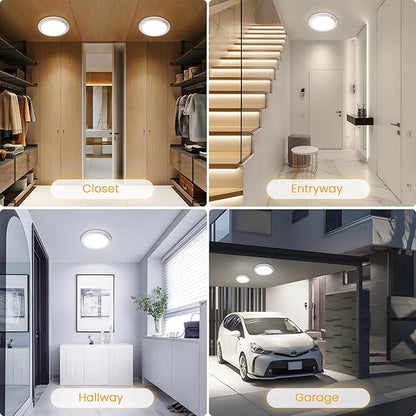 SunRider 2Pack Rechargeable Motion Sensor LED Ceiling Light with Remote, 3CCT Cordless Closet Lights Battery Operated for Shower Stair, Magnetic Mount