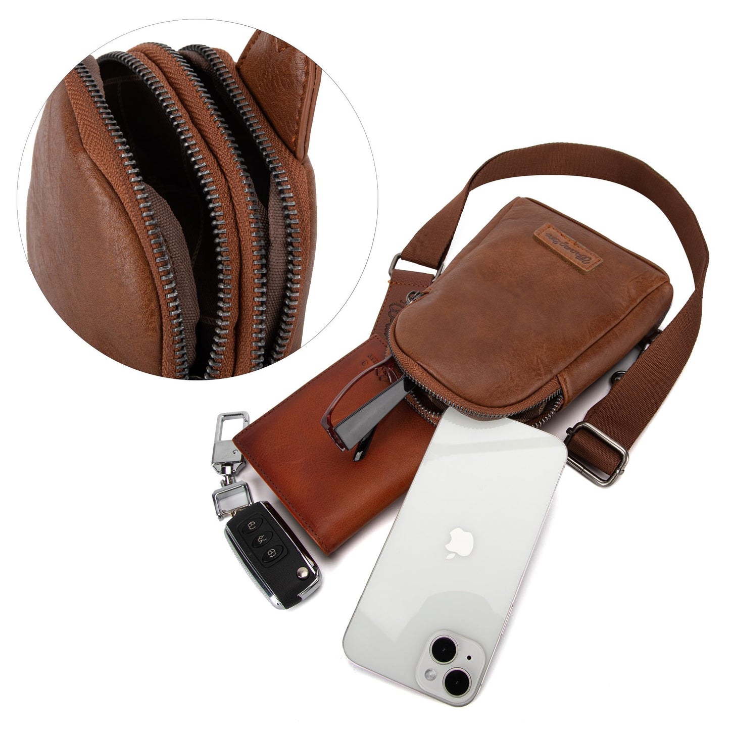Wrangler Small Sling Bag for Women, Leather Crossbody Bags Cross Body Purse Fanny Packs with Adjustable Strap, WG-HB-87-210-BR