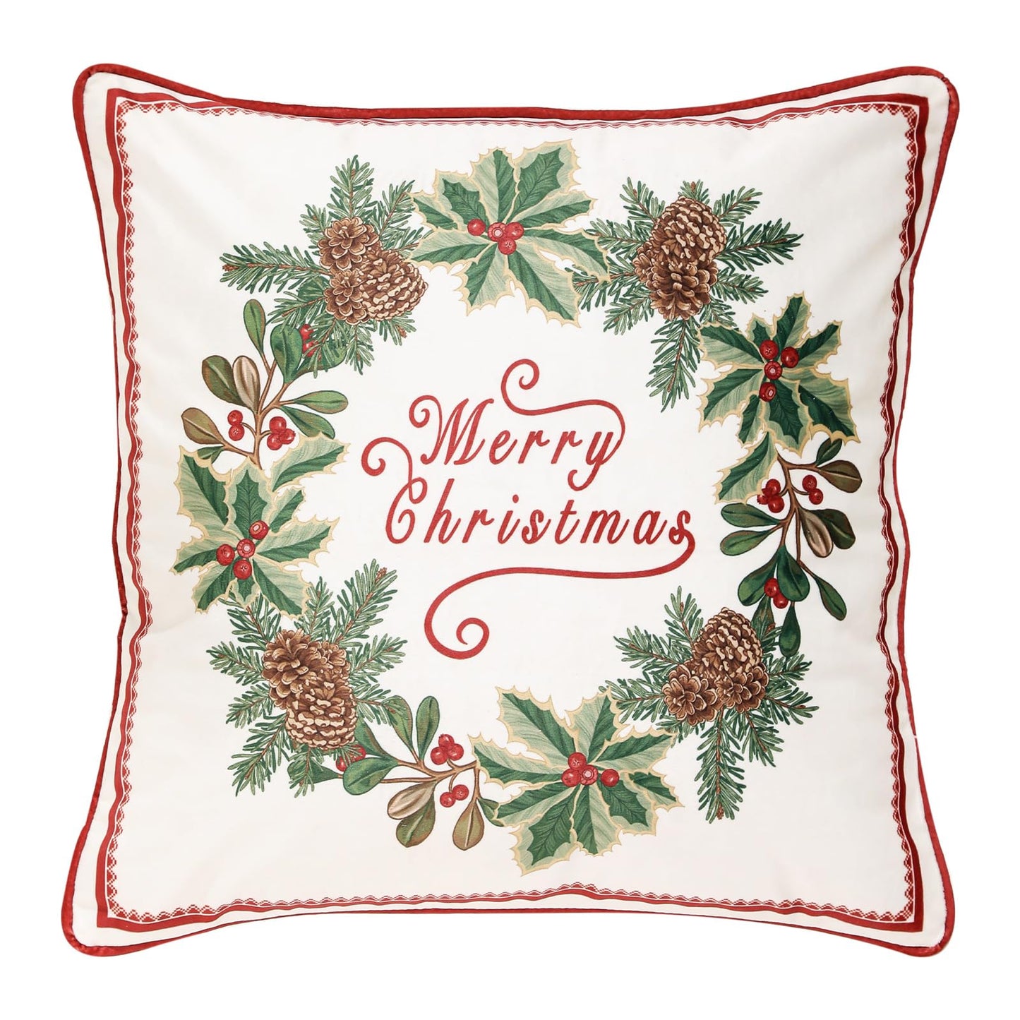 ISAENNE Design Square Classic Chrismas Style Throw Pillow Covers 18"x18", Green Soft Velvet Cushion Cover with Xmas Garland Pattern Decor Pillowcases for Bed,Living Room,Outdoor,Car