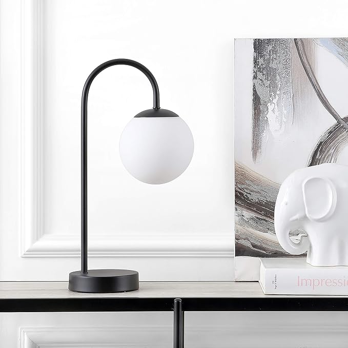 JONATHAN Y JYL6010A Arco 18.25" Iron/Glass Minimalist Mid-Century Globe LED Table Lamp Contemporary Glam Minimalist Bedside Desk Nightstand Lamp for Bedroom Living Room Office College Bookcase, Black