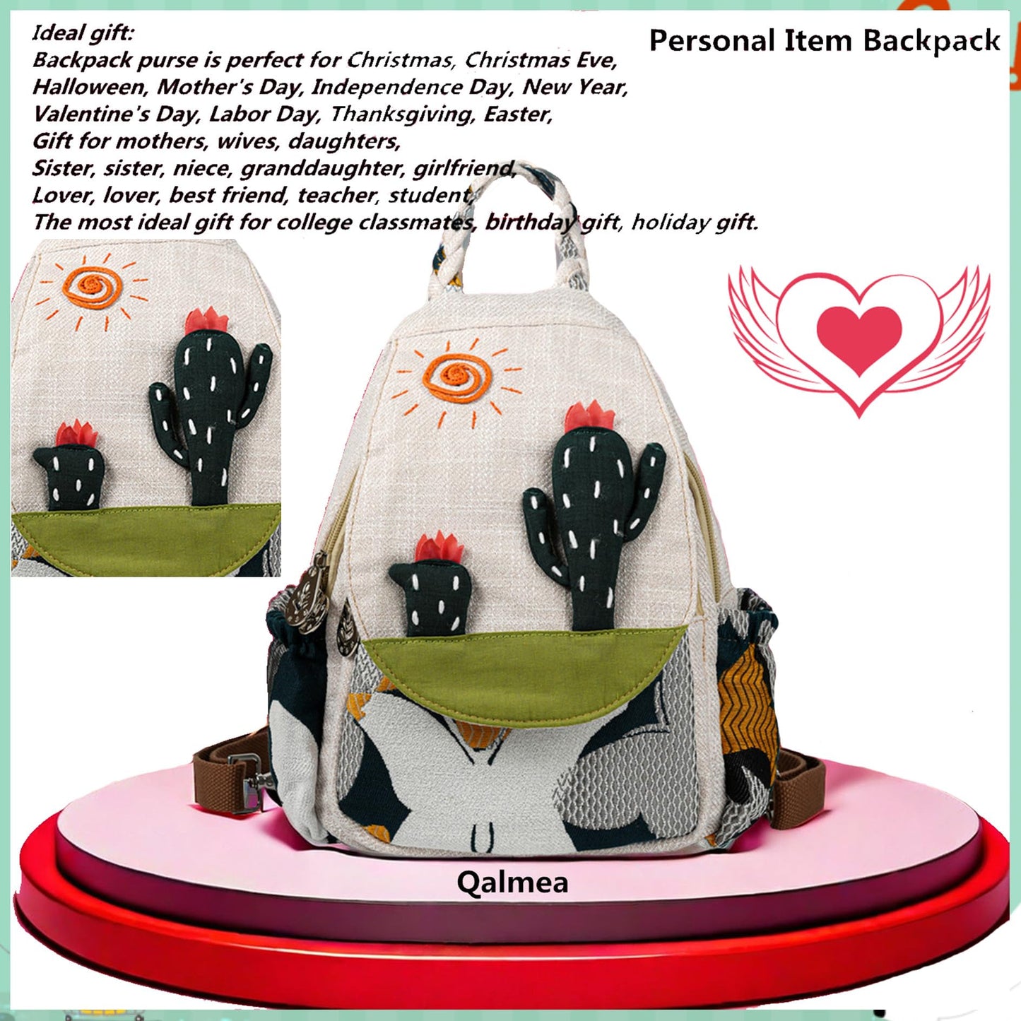 Qalmea Small Purse Small Backpack for Women Girl's Convertible Sling Bag Handmade Canvas Bags Casual Mini Backpack （Swallow Pattern）