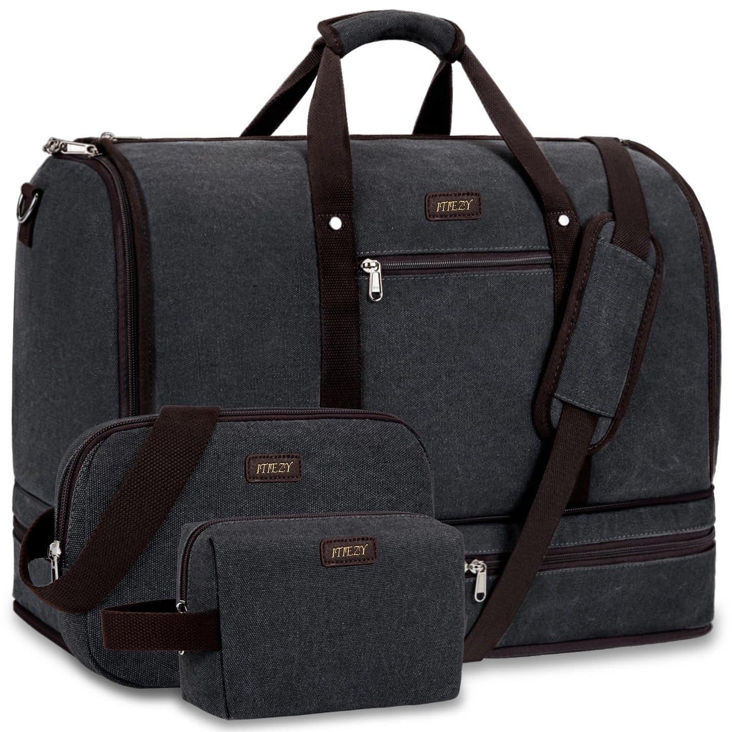 Garment Duffle Bag for Travel - Convertible Carry on Garments Duffel Bags Travel Bag for Women Men Large Weekender Bag with Shoes Compartment 3 in 1 Hanging Clothes Suit Dress Bag 3pcs Set