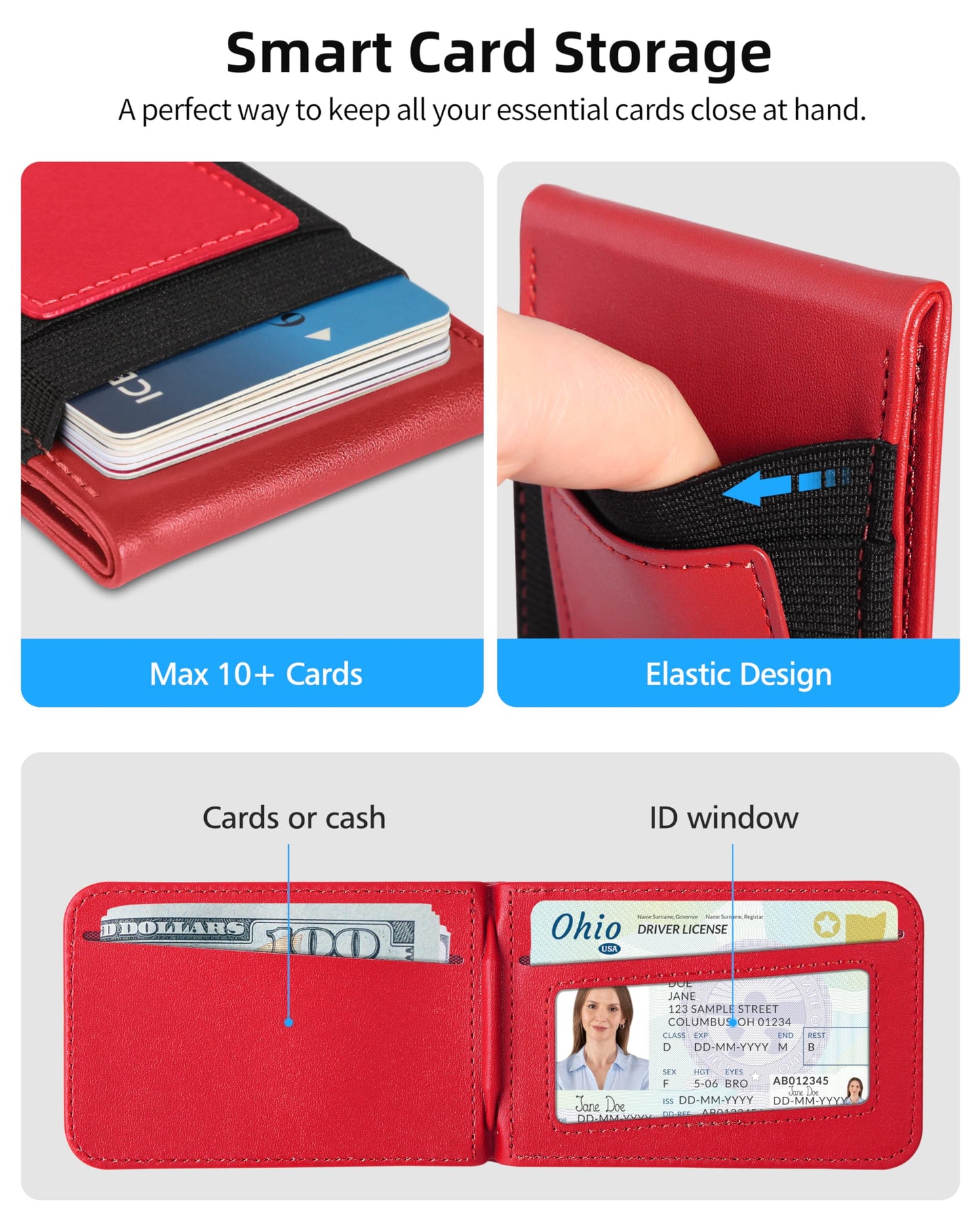 For Magsafe Wallet Stand, Strongest Magnetic Wallet for iPhone 17/16/15/14/13/12 Series, Magnetic Card Holder with Adjustable Stand, ID Window, 10 Cards Holder, Vegan Leather, RFID Blocking, Red