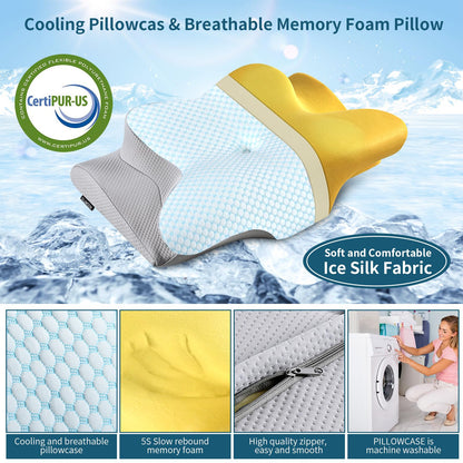 Cervical Neck Pillow for Pain Relief, Ergonomic Pillow for Sleeping, Contour Memory Foam Pillows for Shoulder Pain, Orthopedic Bed Pillows Neck Support for Side Back Stomach Sleepers with Pillowcase