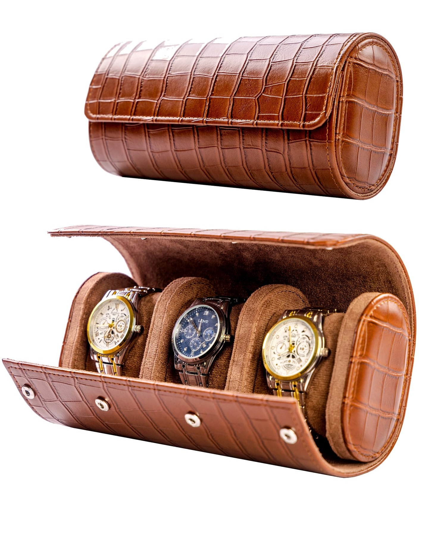 MR.OKAY 3 Watch Travel Case- Classic Leather Watch Case With Superb Texture.(Portable Watch Roll Or Organizer For Storage And Display).Festival Gift For Men, All Handcrafted By Artisans.