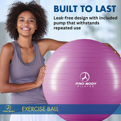 ProBody Pilates Exercise Ball - Multiple Sizes Gym Grade Balance Ball for Fitness, Workout, Pregnancy & Physical Therapy, Stability Yoga Ball Chair (Purple, 65cm)