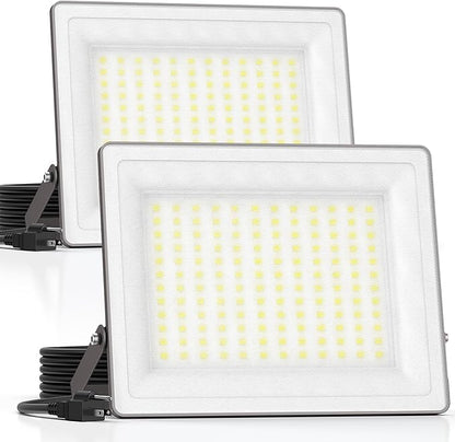 100W LED Flood Light with Frosted Glass, Soft Light, 12000LM, IP66 Waterproof, 6500K Daylight, Outdoor Security Light for Backyard Stadium Lawn (100W2P)