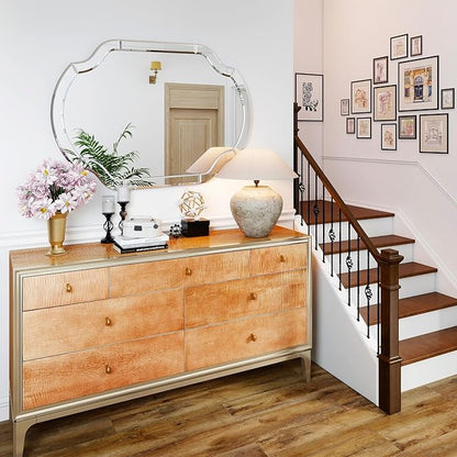 Large Oval Decorative Mirrors, 47" x 32" Living Rroom Mirror with Mirrored Frame, Accent Beveled Mirror for Dining Room Bathroom Bedroom Entryway, Vanity Mirror Hang Horizontally or Vertically
