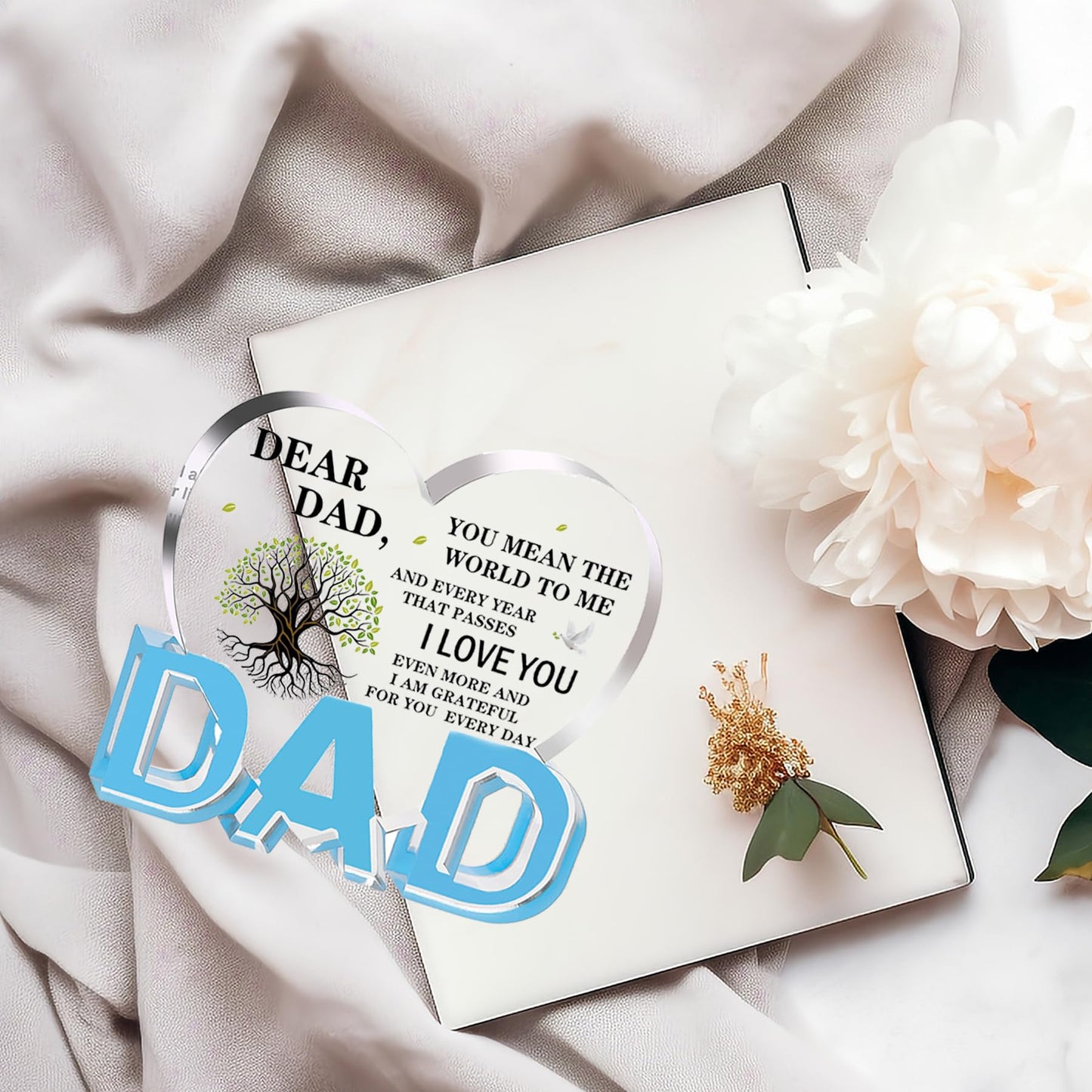 iLifemate Gift for Dad, Dad Birthday Gifts - Acrylic Heart Plaque 3.9 × 3.7 × 0.4inch, Christmas Birthday Gift for Dad from Daughter Son Wife, Memorial Gifts for Loss of Dad