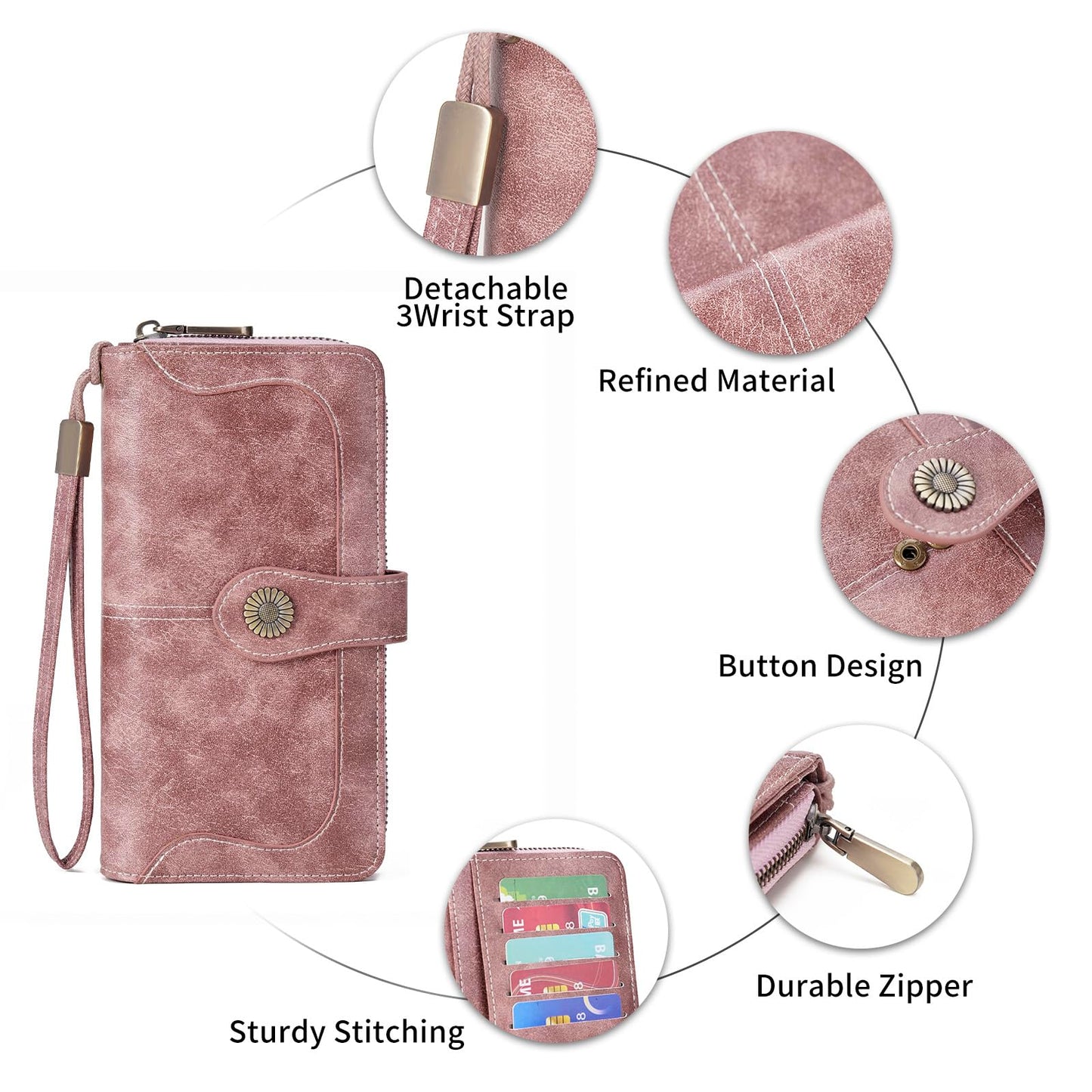 FALAN MULE Womens Wallet RFID Blocking Large Capacity Bifold Leather Credit Card Holder with Zipper Pocket Purse