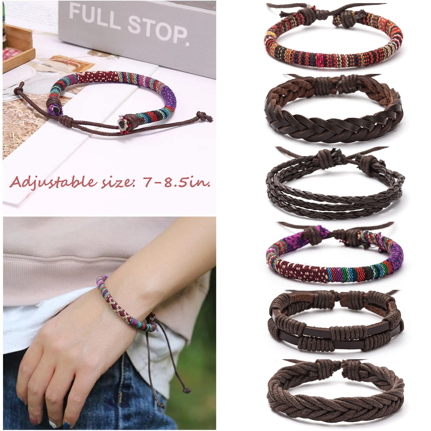 MOZAKA 36Pcs Braided Leather Bracelets for Men Women Handmade Wrap Woven Cuff Bracelets Wooden Beaded Bracelets Vintage Ethnic Tribal Wristbands Bracelet Set Adjustable