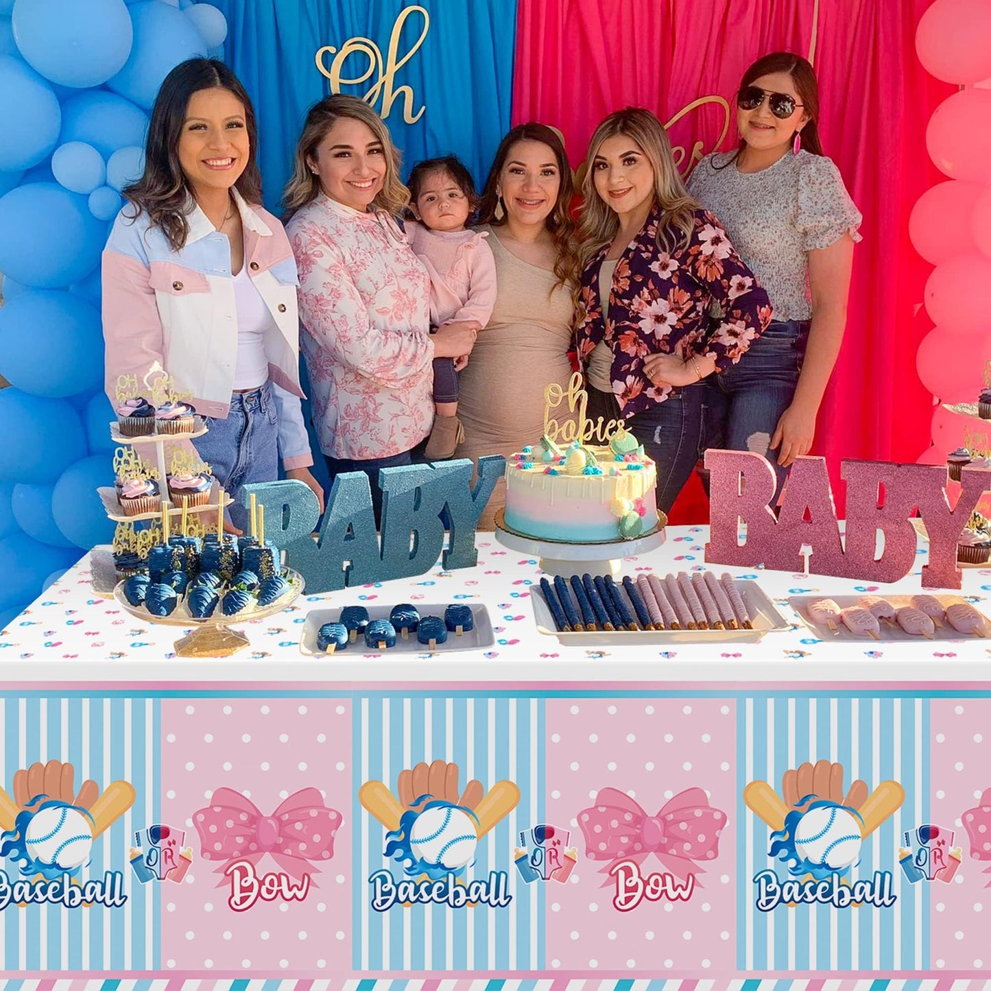 BkeeCten Gender Reveal Table Cover - 3 Packs Sport Baseball or Bow Gender Reveal Disposable Waterproof Plastic Rectangle Table Cloth Gender Reveal Party Favor Decoration Supplies(54x108 Inch)