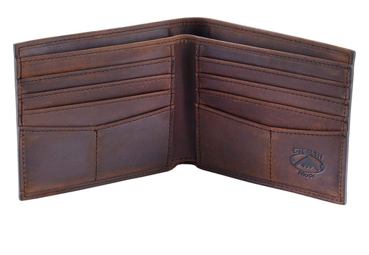 Stealth Mode Dark Brown Leather Bifold Wallet For Men - RFID Wallet With 8 Card Slots and Divided Billfold, One Size