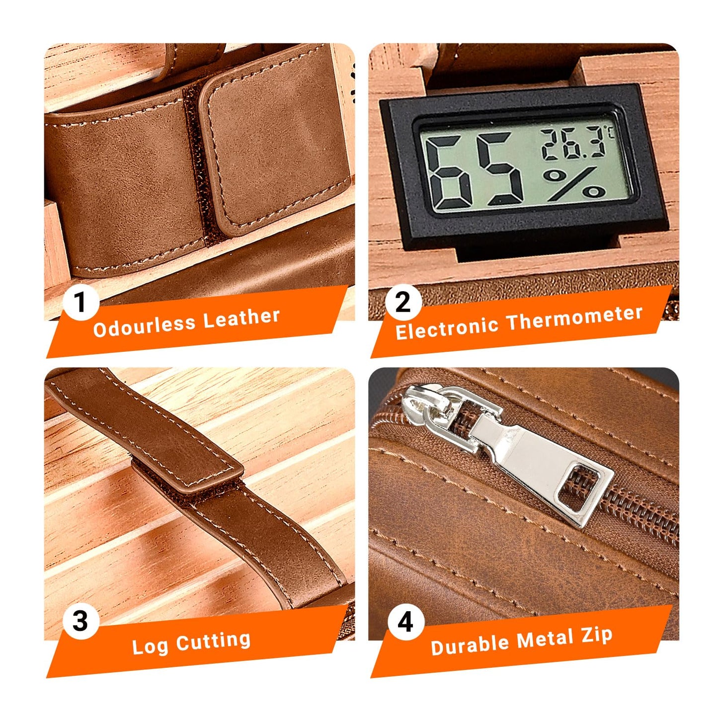 Cigarol Cigar Humidor Case, Leather Travel Humidor Case, Portable Cedar Wood Lined Cigar Box with Digital Hygrometer & Humidifier Accessories, Holds 6 Cigars, Gifts for Men (Brown)