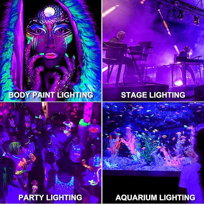 100W Black Lights, 2 Pack LED Blacklight Flood Light with Plug, IP66 Waterproof Black Lights for Glow Party, Glow in The Dark, Stage Lighting, Body Paint, Fluorescent Poster, Neon Glow