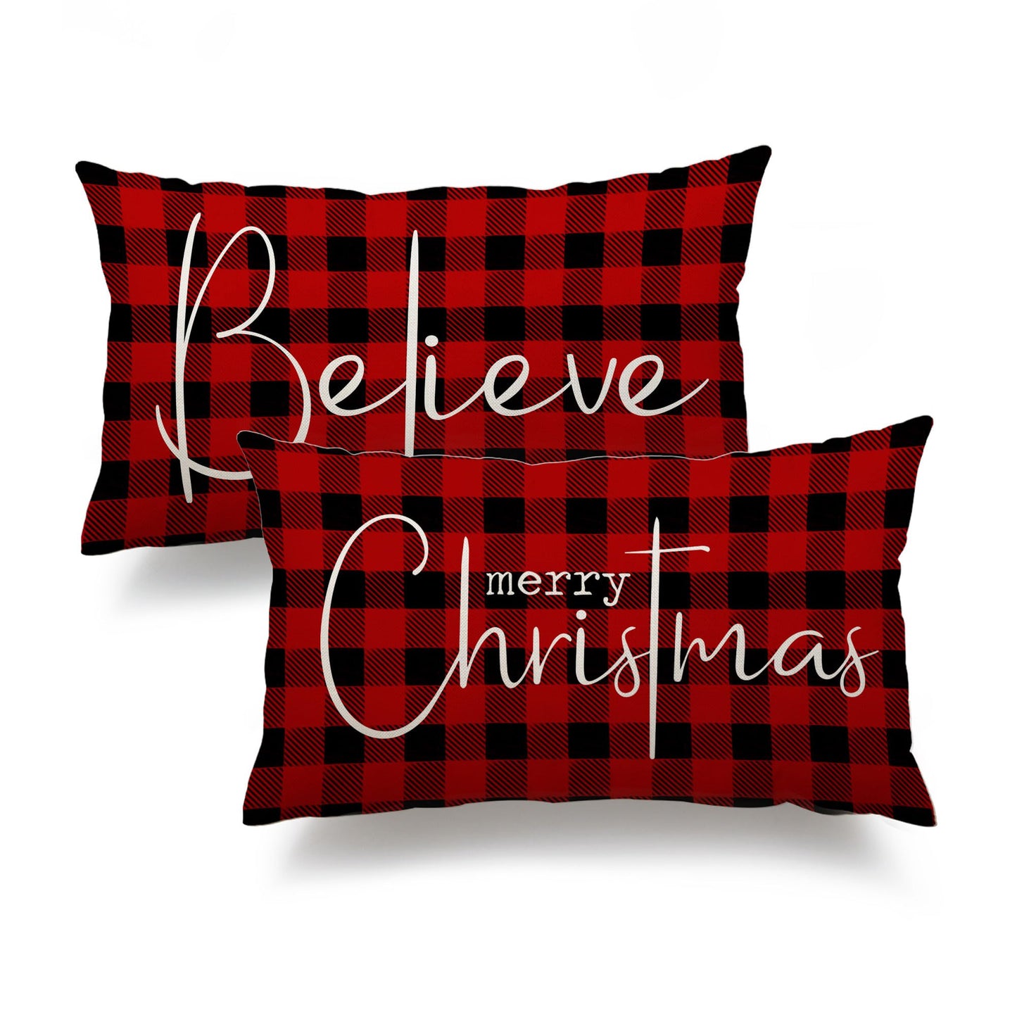 DFXSZ Christmas Throw Pillow Covers 12x20 Inch Set of 2 Merry Christmas Farmhouse Decorations Believe Holiday Decor Throw Cushion Case for Home Couch
