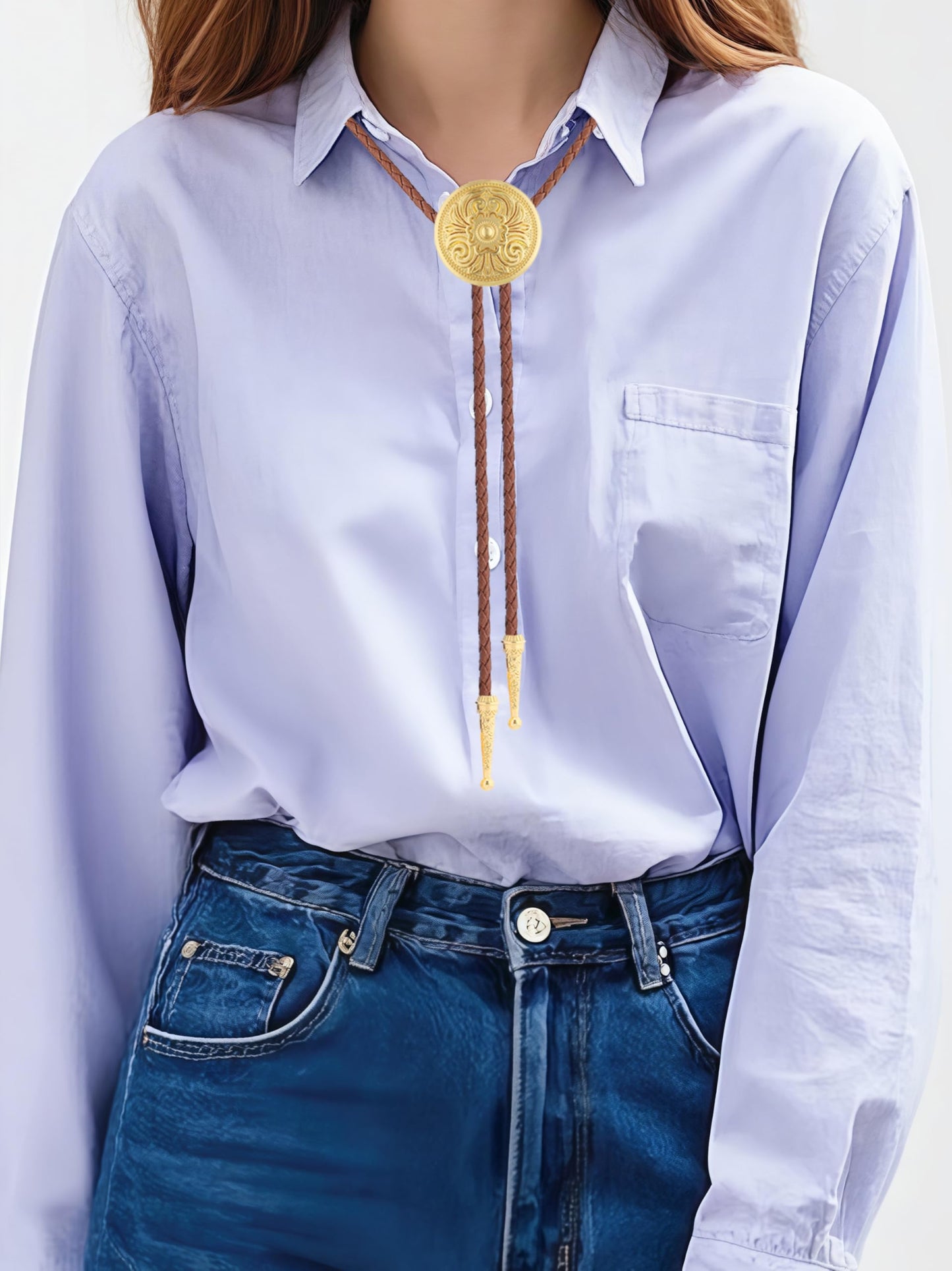 GelConnie Gold Bolo Tie for Women Brown Bolo Tie for Men Western Bolero Ties Flower Rodeo Cowboy Leather Necktie
