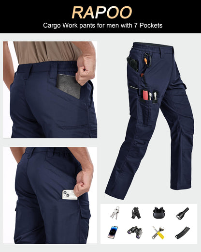 Rapoo Tactical Pants for Men Cargo Working Fishing Hiking Pants for Men with Pockets Mens Construction Outdoor Pants Navy 32Wx34L