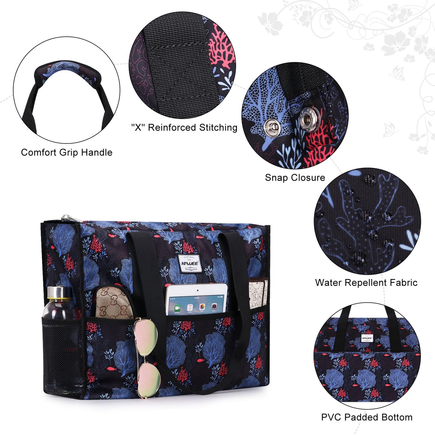 HAWEE Large Utility Bags for Women with Luggage Sleeve and 15.6” Laptop Pocket for Work Air-Friendly Travel Duffel Bag, Coral Leaf