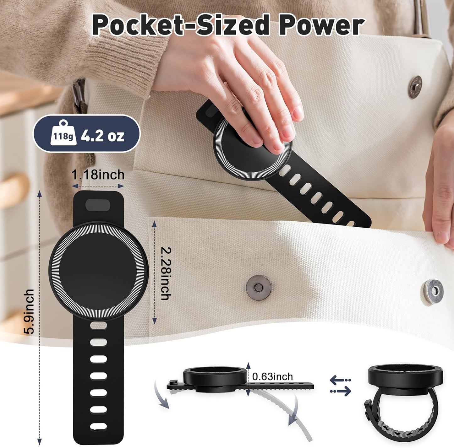 Stroller Phone Holder, Compatible with MagSafe, Magnetic Handlebar Mount, 17x N52 Strong Magnets, Fits Treadmills, Peloton, Shopping & Golf Carts, Adjustable Strap, iPhone 12–16 & Android