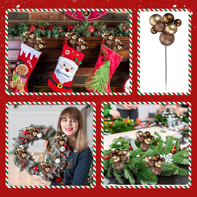 8 Pcs Brown Christmas Tree Picks 7.87 Inch Christmas Balls Ornaments Xmas Hanging Decorations for Xmas Tree Topper DIY Wreath Holiday Floral Vase Fillers Crafts Home Decor