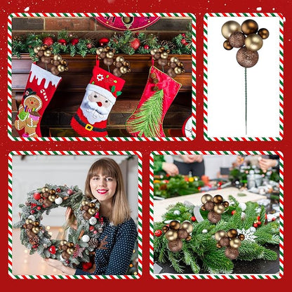 8 Pcs Brown Christmas Tree Picks 7.87 Inch Christmas Balls Ornaments Xmas Hanging Decorations for Xmas Tree Topper DIY Wreath Holiday Floral Vase Fillers Crafts Home Decor