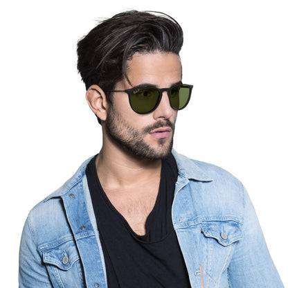 Ray-Ban Unisex RB4171 Erika Round Sunglasses, Black/Polarized Green, 54 mm