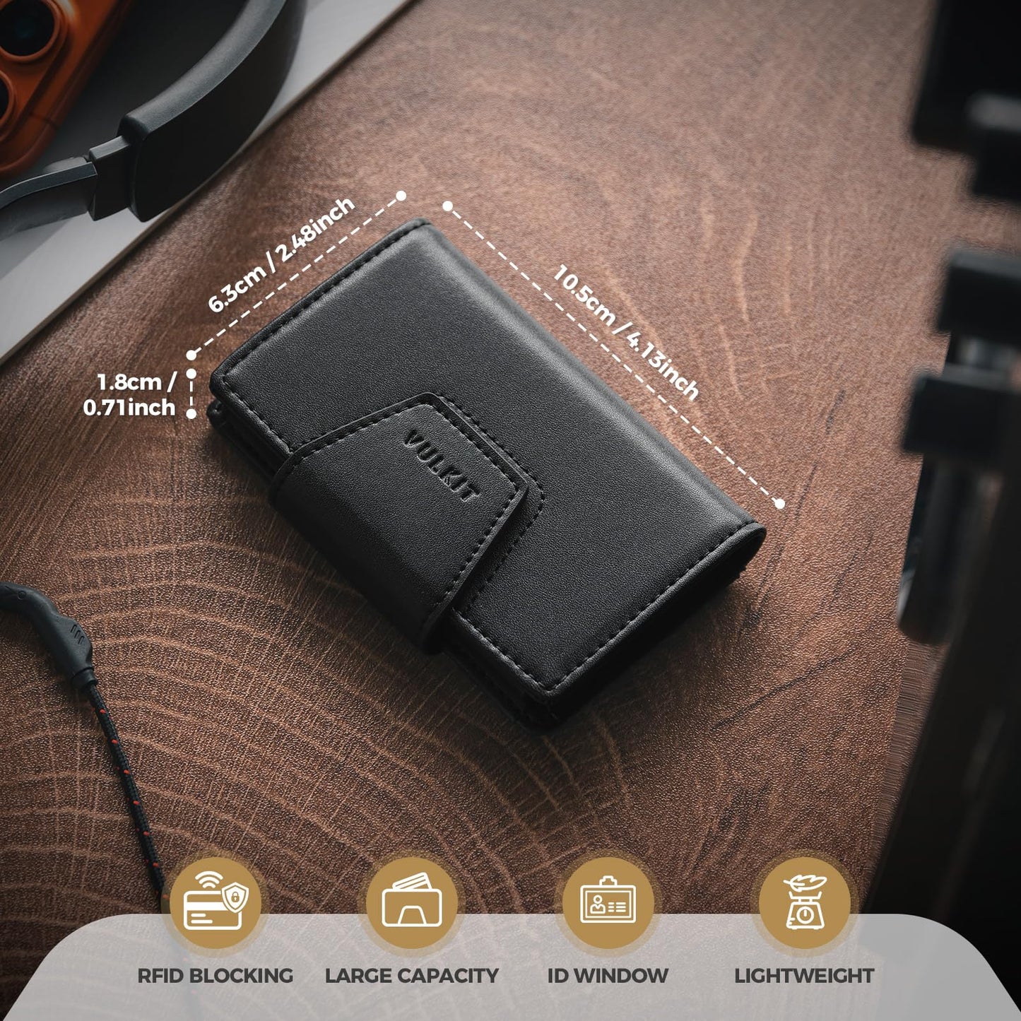 VULKIT RFID Blocking Credit Card Holder, Leather Business Card Holder Case, Minimalist Wallet with Magnetic Closure