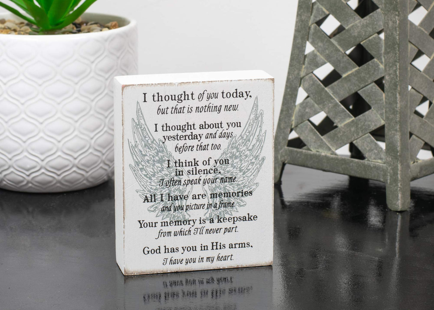 Dicksons Thought of Your Memories Keepsake Black Angel Wings 4 x 3 MDF Decorative Wall Sign Plaque