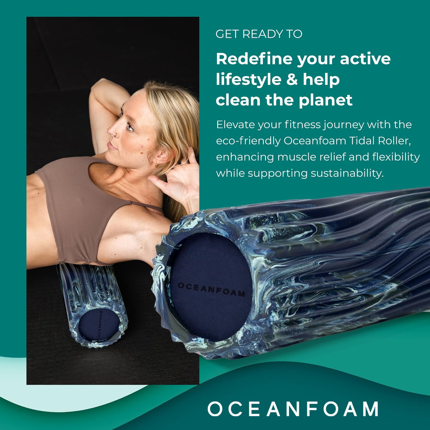 Oceanfoam Tidal Roller - Black Marbled - Muscle Massage Foam Roller for Back Pain & Stretching - Firm and Ergonomic Wide Wave Textured - Yoga, Athletics, & Wellness - Full Size, 20" x 5"