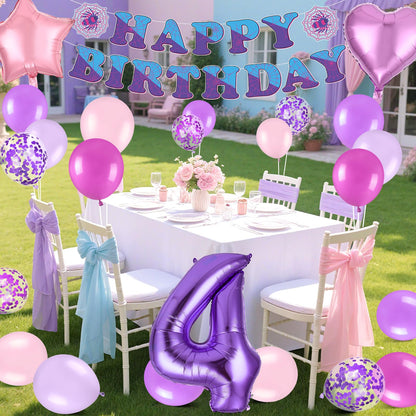 37pcs Ghost Spider 4th Birthday Decorations-Purple Number 4 Balloon,Happy Birthday Banner,Pink/Purple Balloons,Ghost Spider Theme Birthday Decor for 4 Year Old Girl Friends HB Party