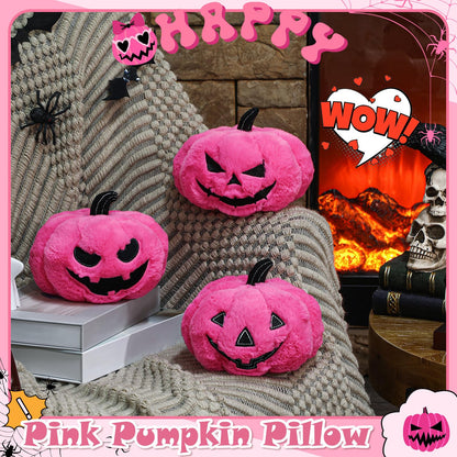 Yuntau 3 Pcs Halloween Pink Pumpkin Pillows Ghost Plush Stuffed Pumpkin Sofa Throw Pillow Cushion for Halloween Home Car Bedroom Sofa Decor 7.87 Inch