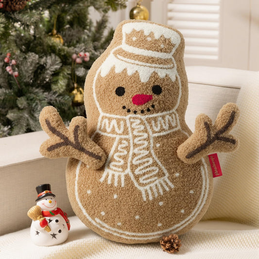 Phantoscope Gingerbread Merry Christmas Throw Pillow, Plush Teddy Xmas Gingerbread Snowman Shaped Pillows with DIY Branch Arms, Christmas Decorative Pillow for Couch, Beige, 19x11.5 inches