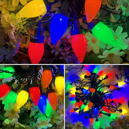 26.4Ft - 50 LED Bulbs Multicolor C7 LED Christmas Lights Outdoor Big Bulb Colored Christmas Tree Lights, Plug in Colorful C7 String Lights for Multicolored Indoor Outdoor Xmas Decorations, 0.6W = 7W