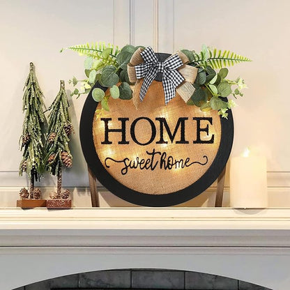 HOMCDALY Welcome Sign for Front Door, Door Wreaths for Front Door Outside, Farmhouse Welcome Wooden Door Hanger, Rustic Wall Door Sign, Seasonal Home Decorations (F-Black)