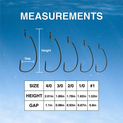 Reaction Tackle Offset EWG Worm Hooks - Super Strong Wide Gap Texas Rig Hooks for Soft Plastic Baits - High Carbon Steel Bass Fishing Hooks - Heavy Cover #3/0 (25-Pack)