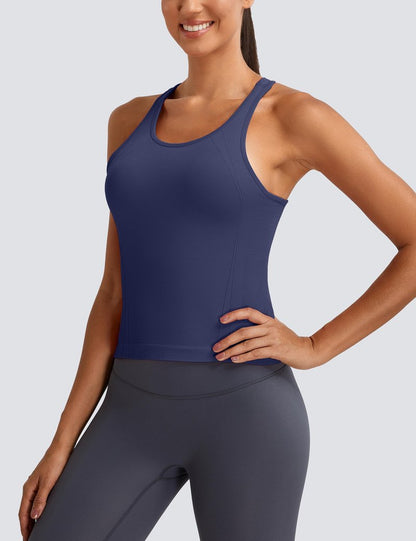 MathCat Workout Tank Tops for Women Seamless Racerback Shirts with Built in Bra Gym Running Athletic Yoga Tops Navy Blue
