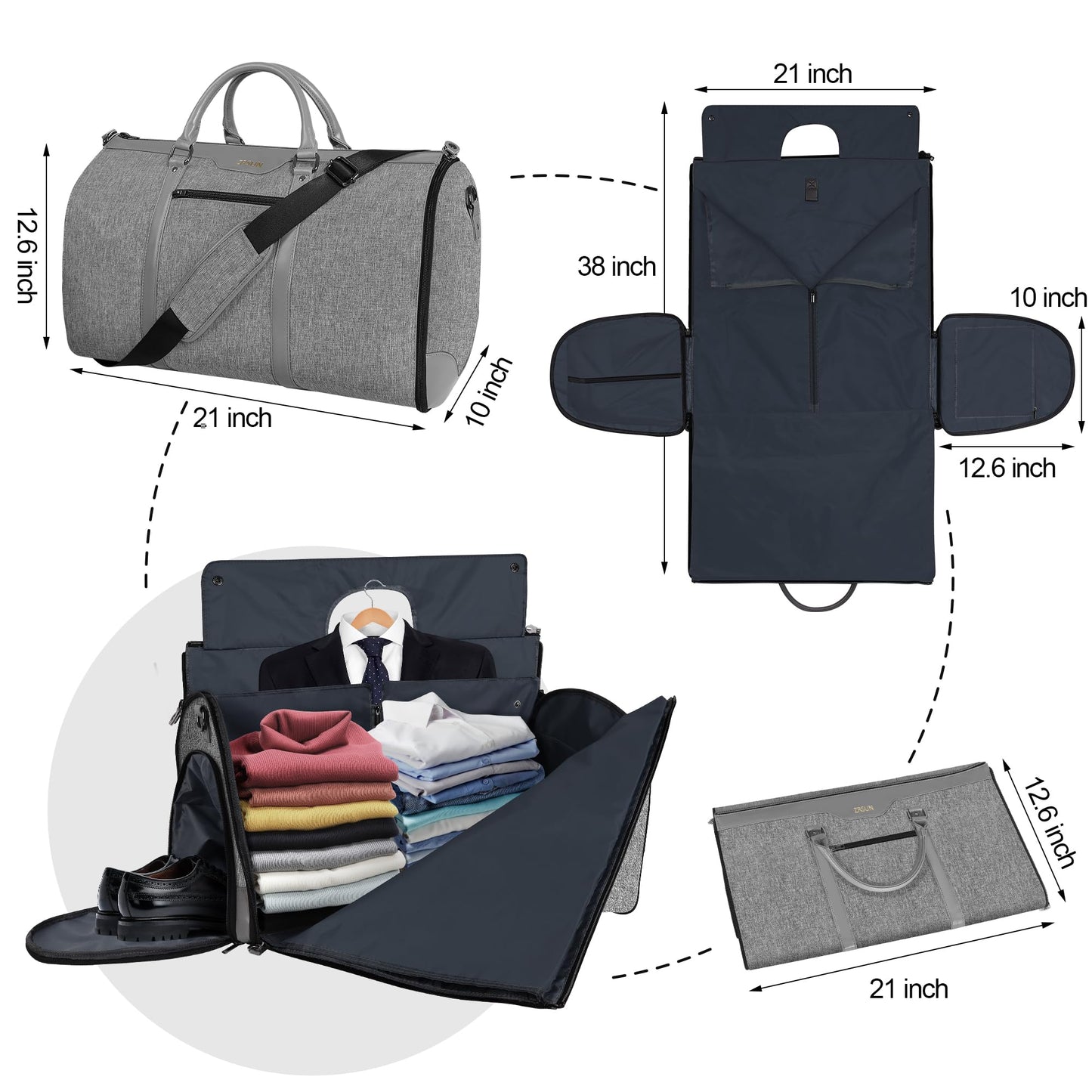 Garment Bag for Travel, Convertible Carry-On Duffel with Shoe Compartment, Waterproof & Wrinkle-Free Suit Carrier for Business Trips & Weekend Getaways, Foldable & Lightweight