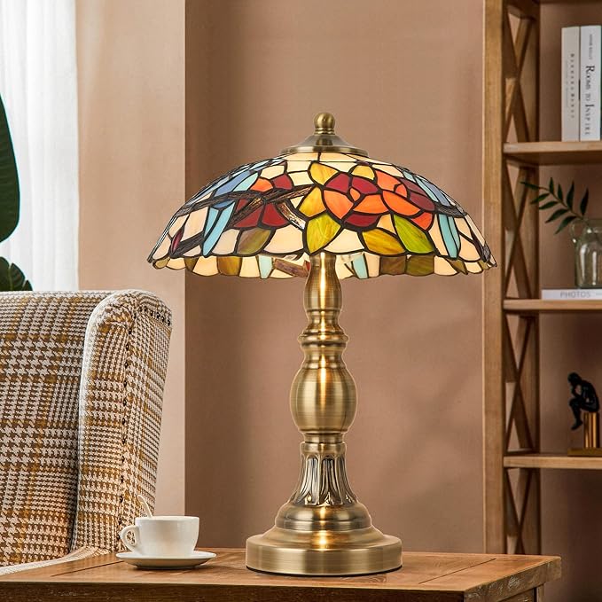 Tiffany Style Table Lamp, Stained Glass Table Light,Art Craft Antique Decor Lamp for Bedside Nightstand Bedroom Living Room Home Office ect