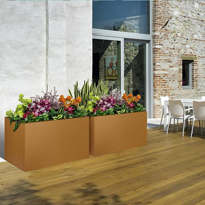 Corten Steel Planter Box 32"x16"x16", Metal Planter Spliced Flower Pot with Partitions, Outdoor & Indoor Large Rectangular Planter Box for Porch, Patio, Garden, Commercial Décor